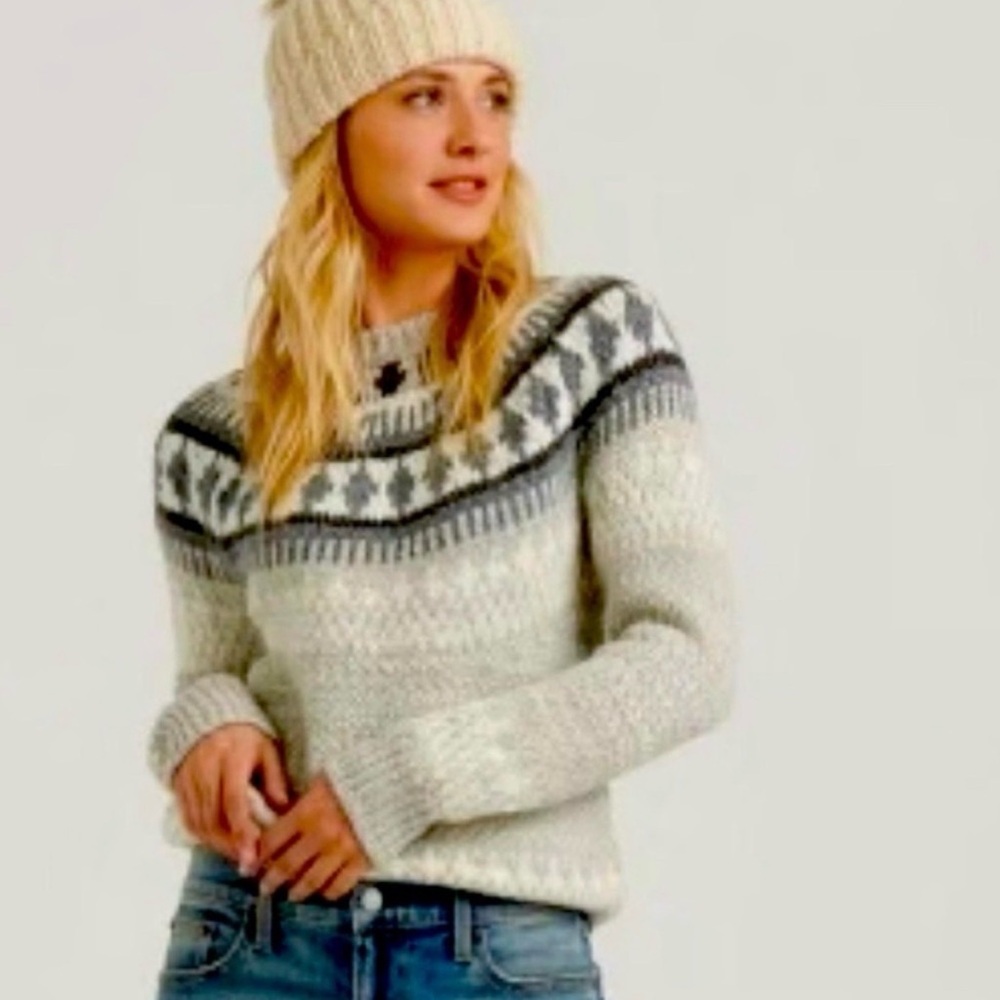 Lucky Brand Fair Isle Crew Neck Wool Blend patterned sweater Cabincore Size XS
